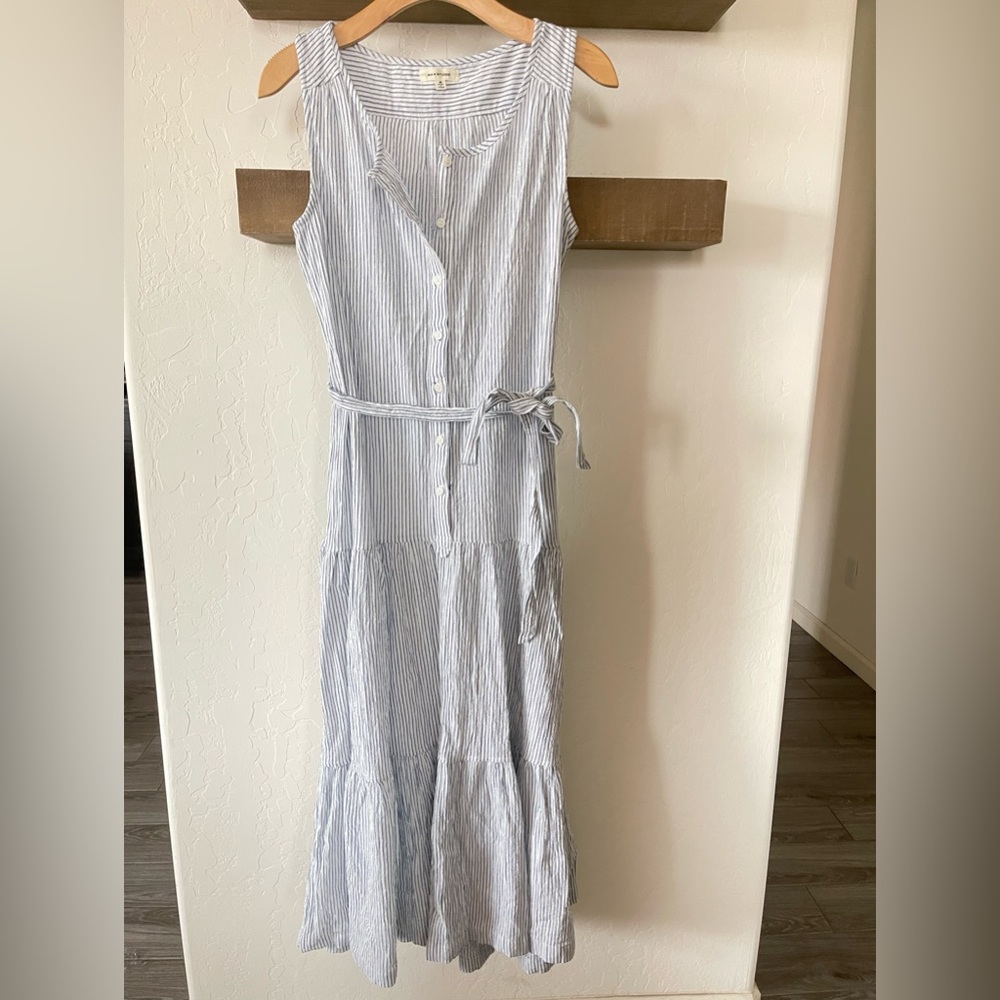 Max Studio | Dresses | Max Studio Cotton Maxi Striped Dress With Tiered  Ruffles Tie Waistsize M | Poshmark